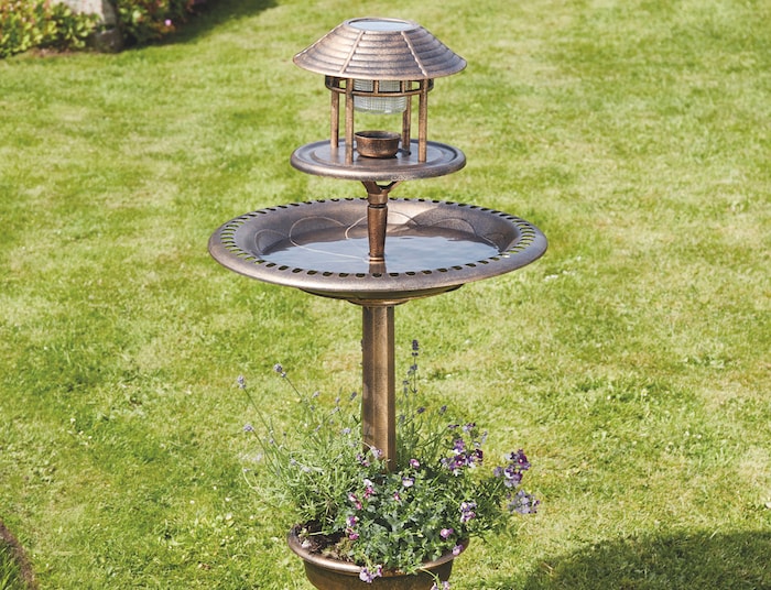 Metal effect bird hotel with water dish
